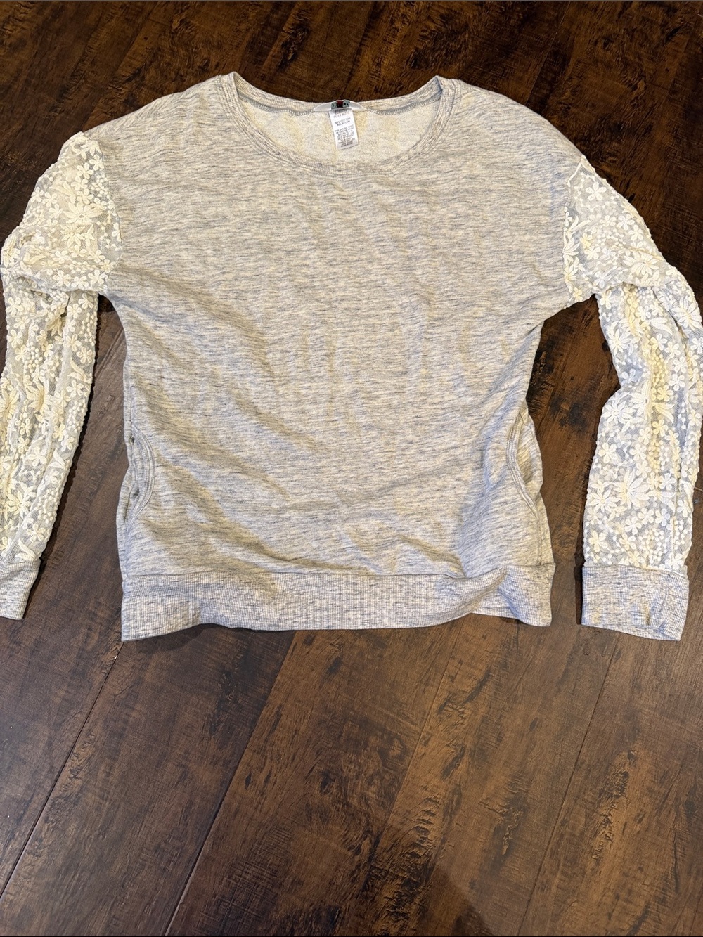 Hard Tail Light Gray Women's Sweater with lace sleeves